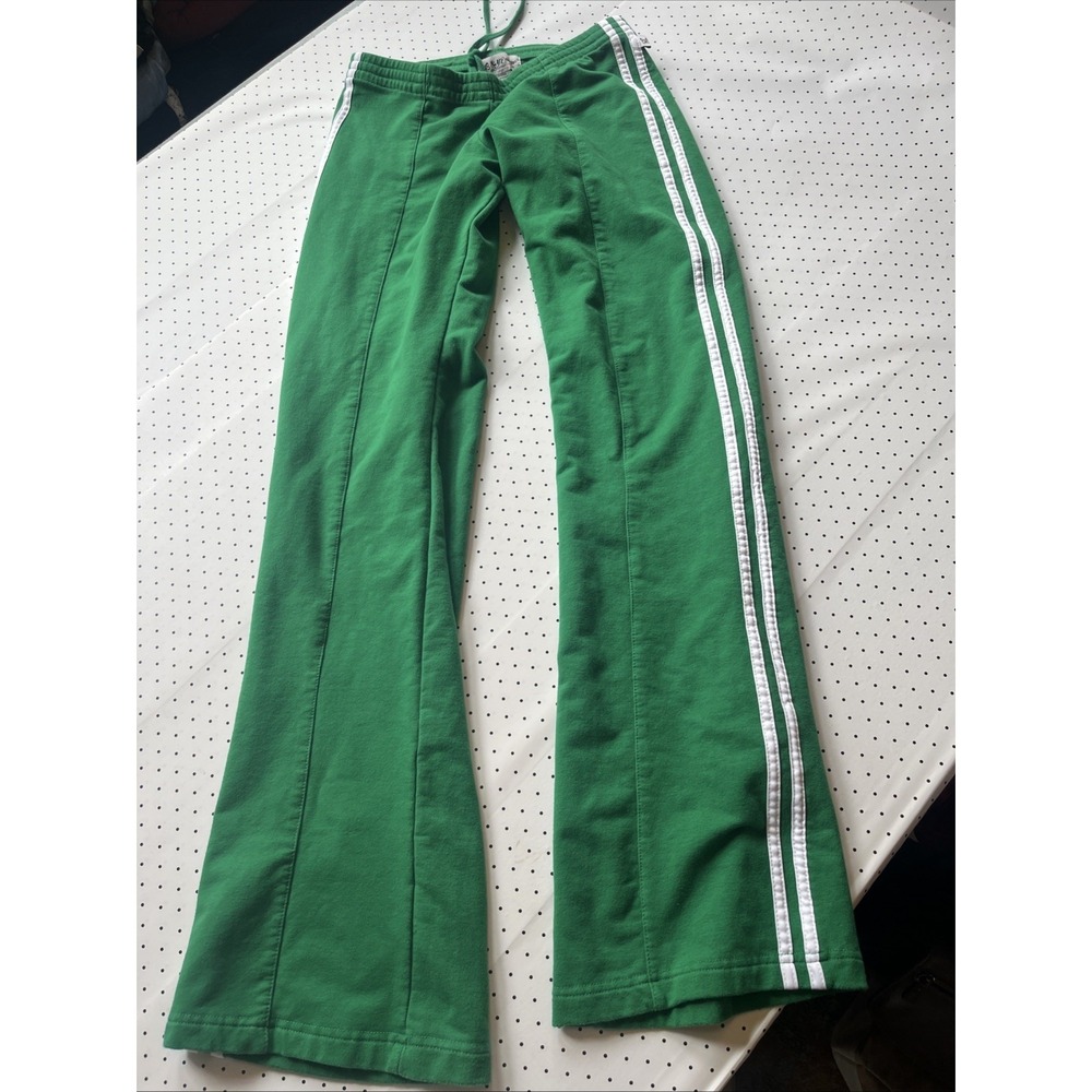 Y2K Kelly Green Side Stripe Flare Track Pants Wide Leg Lounge Athleisure Small - Picture 3 of 8